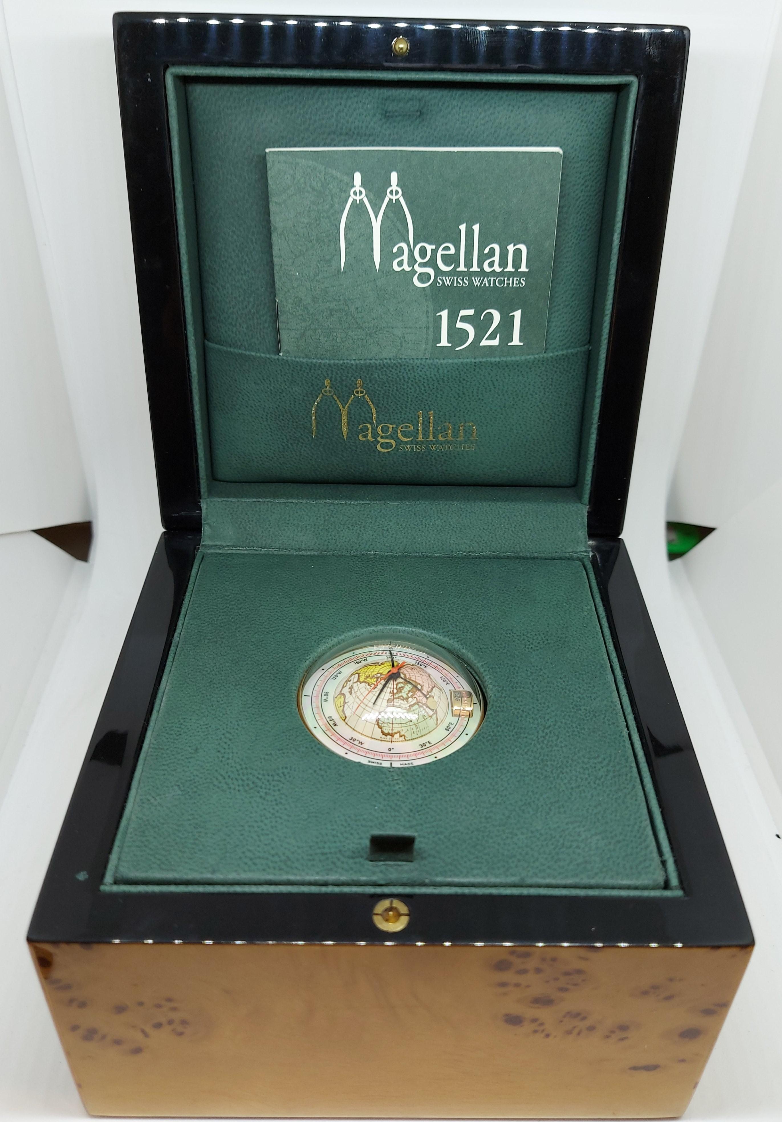 Magellan 1521 World Time Gold Watch Depicting Northern 3D Hemisphere, Automatic For Sale 7