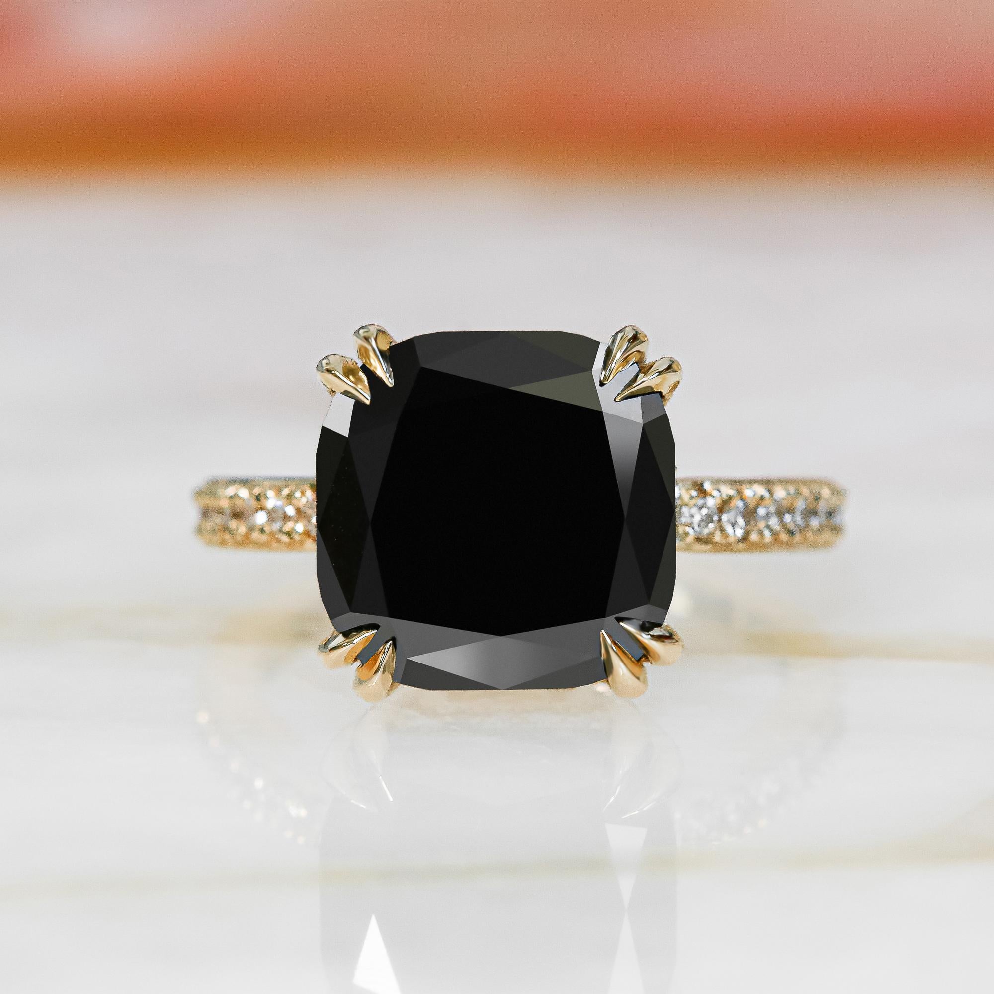 Cushion Cut Magellanic Cloud Art Deco Natural Black Diamond Cushion Engagement Ring For Sale