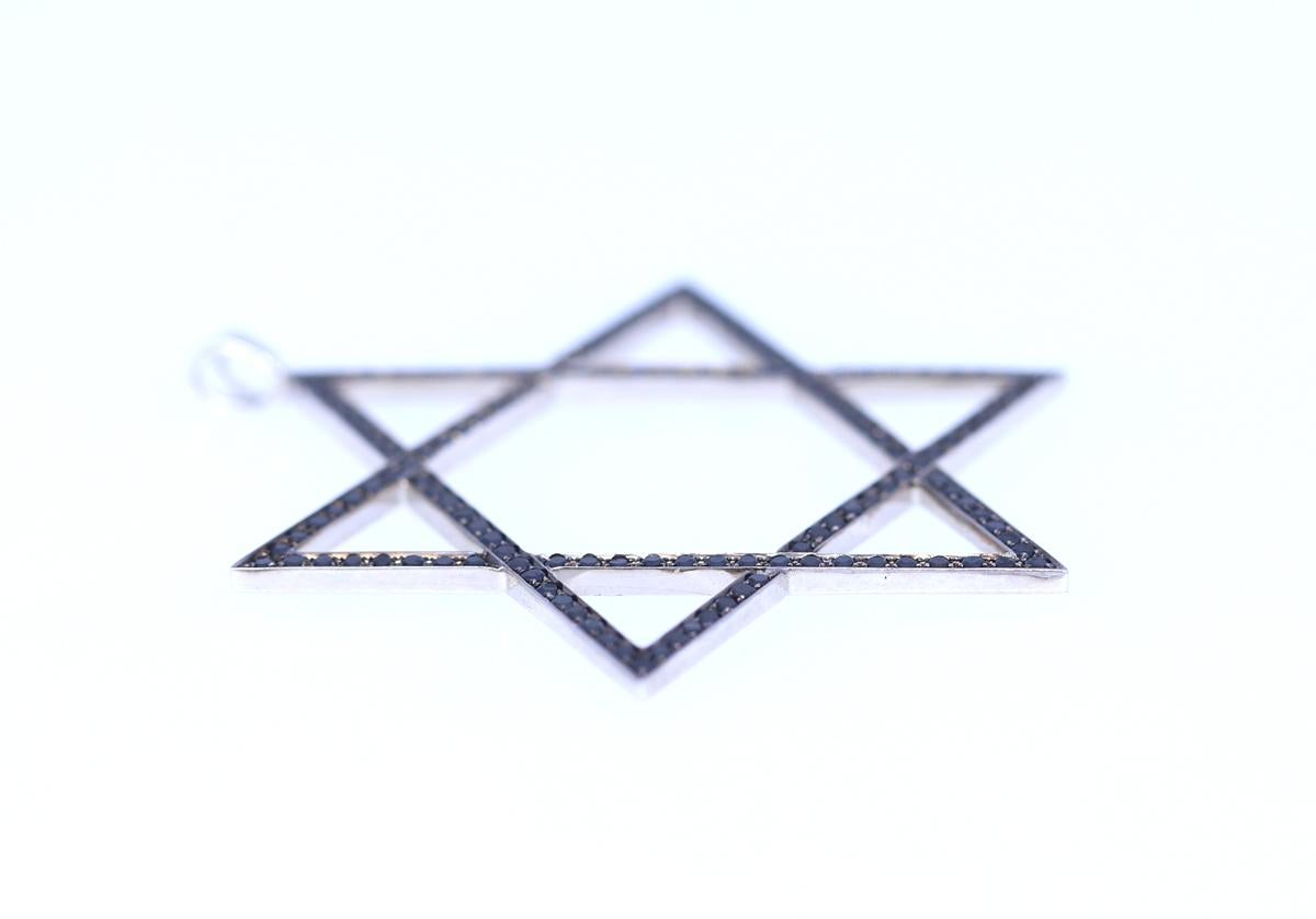 Round Cut Magen David 18 K White Gold Onyx Massive Pendant, 2000 For Sale
