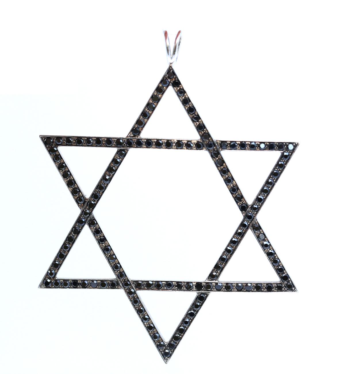 Women's or Men's Magen David 18 K White Gold Onyx Massive Pendant, 2000 For Sale