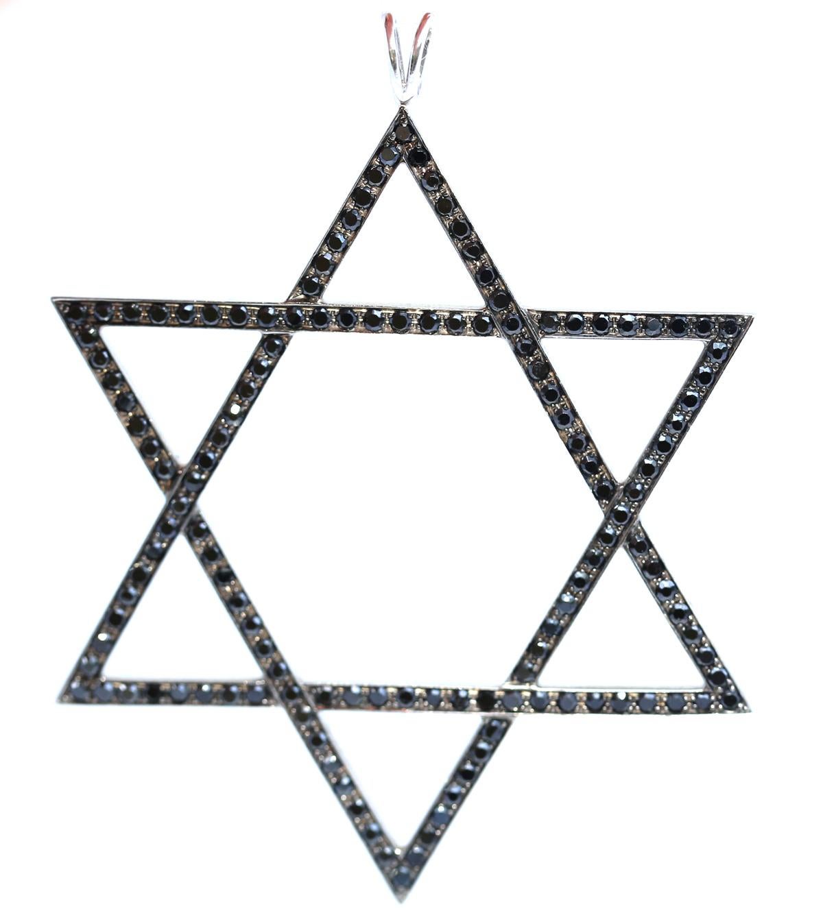 Magen David 18 K White Gold Onyx Massive Pendant, 2000 For Sale 3