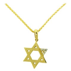 Magen David Star of David Diamond Yellow Gold Pendant Necklace