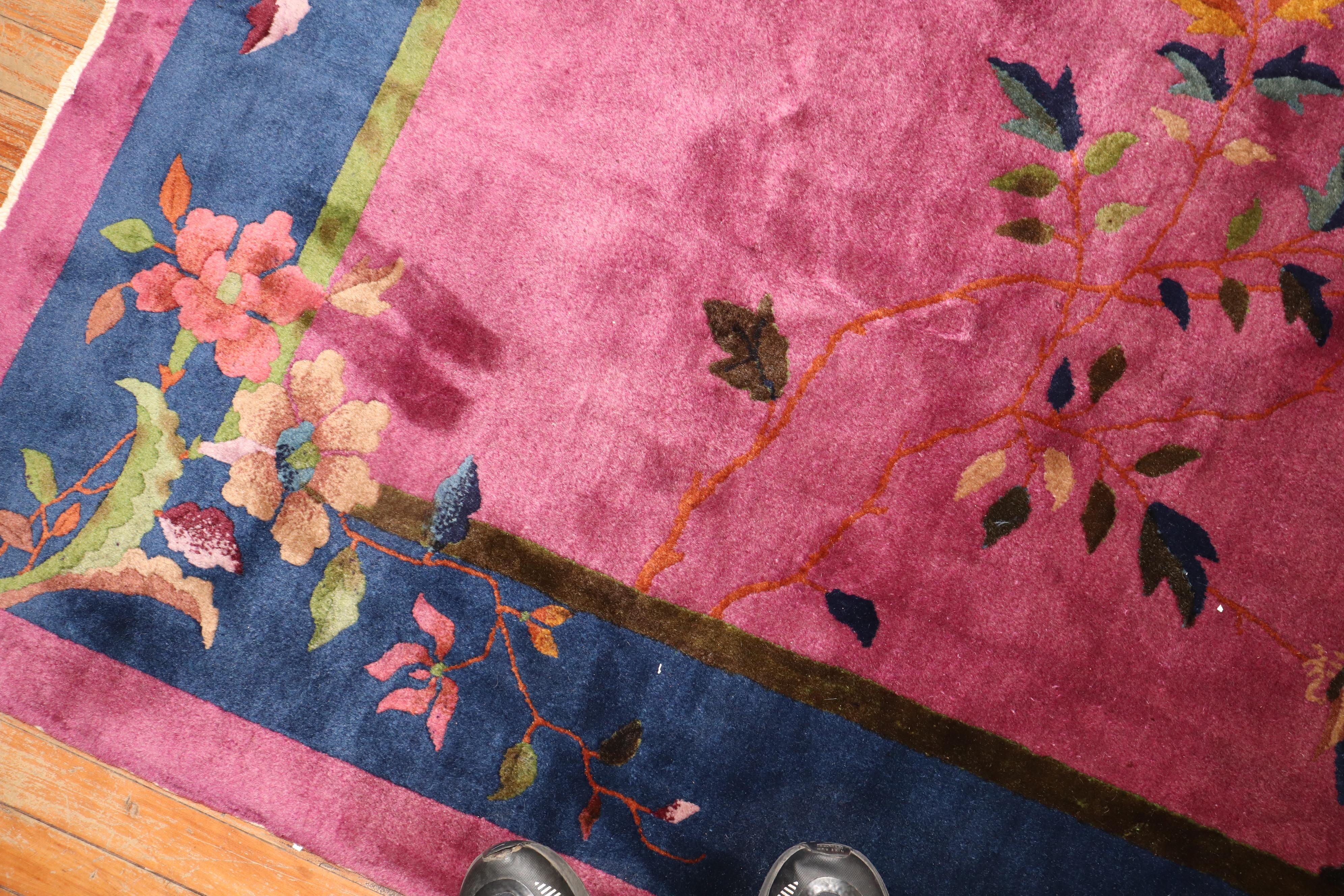 Magenta Antique Chinese Art Deco Carpet For Sale 2