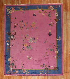 Tapis Art Déco chinois ancien magenta