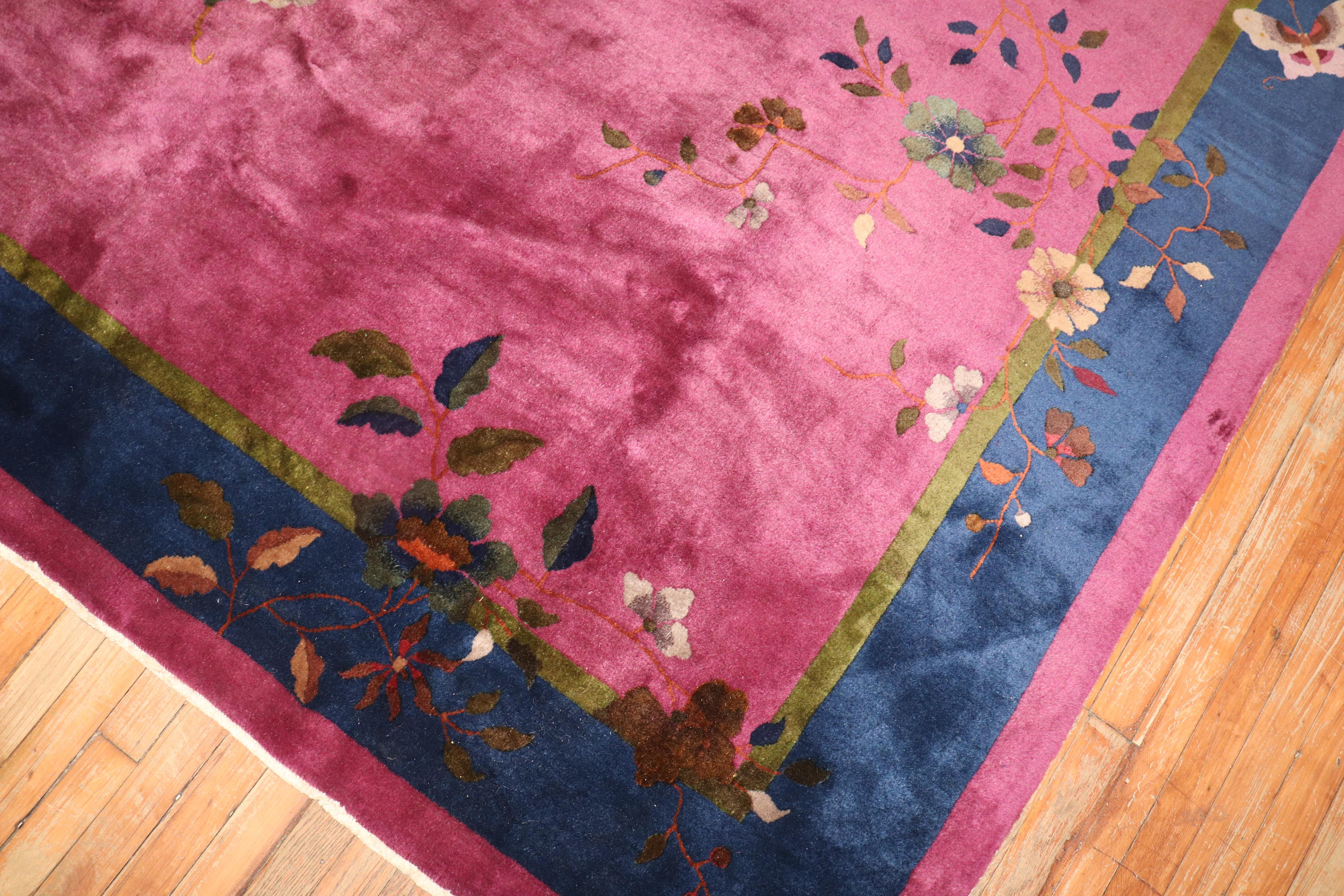 Magenta Antique Chinese Art Deco Carpet In Good Condition For Sale In New York, NY