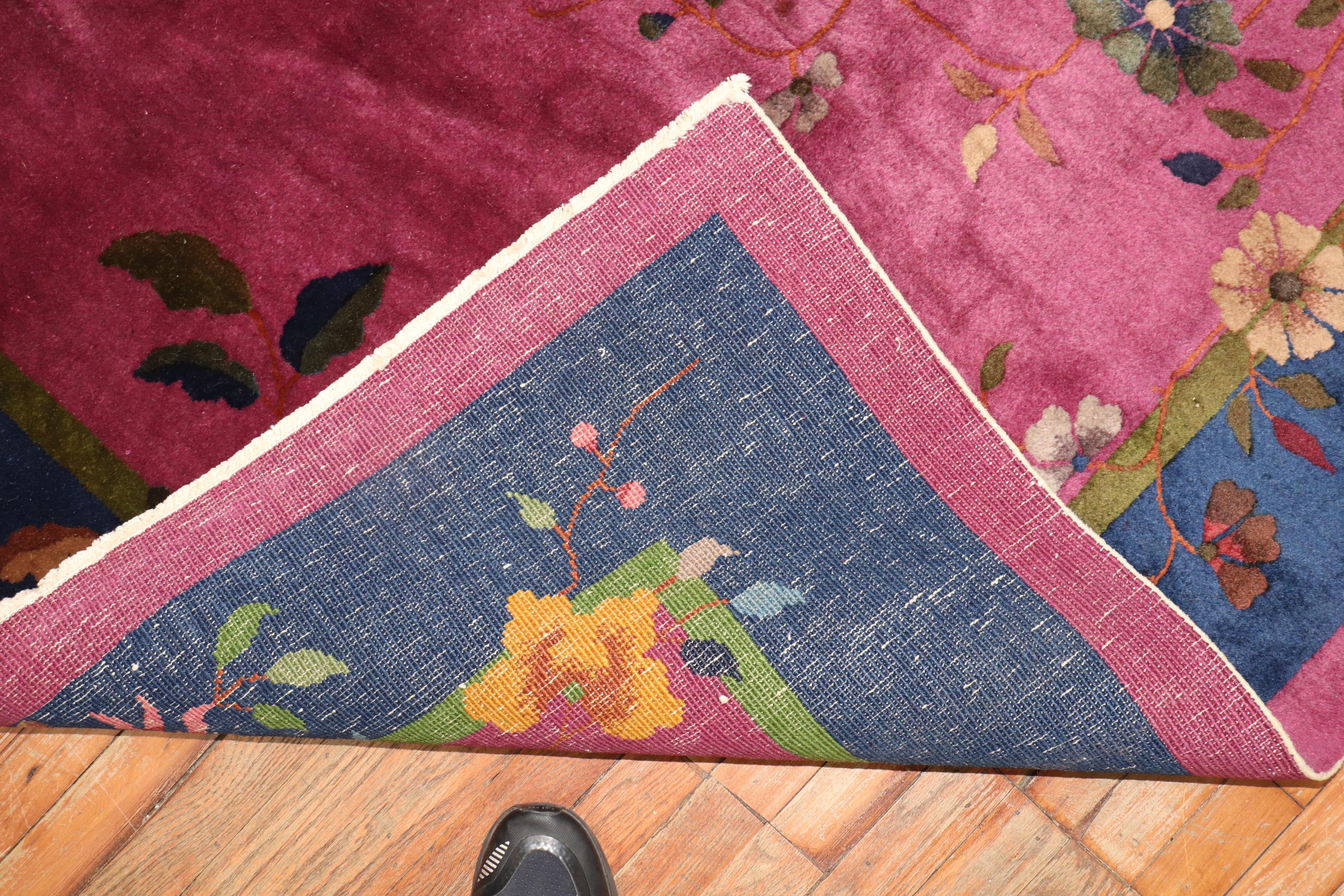 20th Century Magenta Antique Chinese Art Deco Carpet For Sale