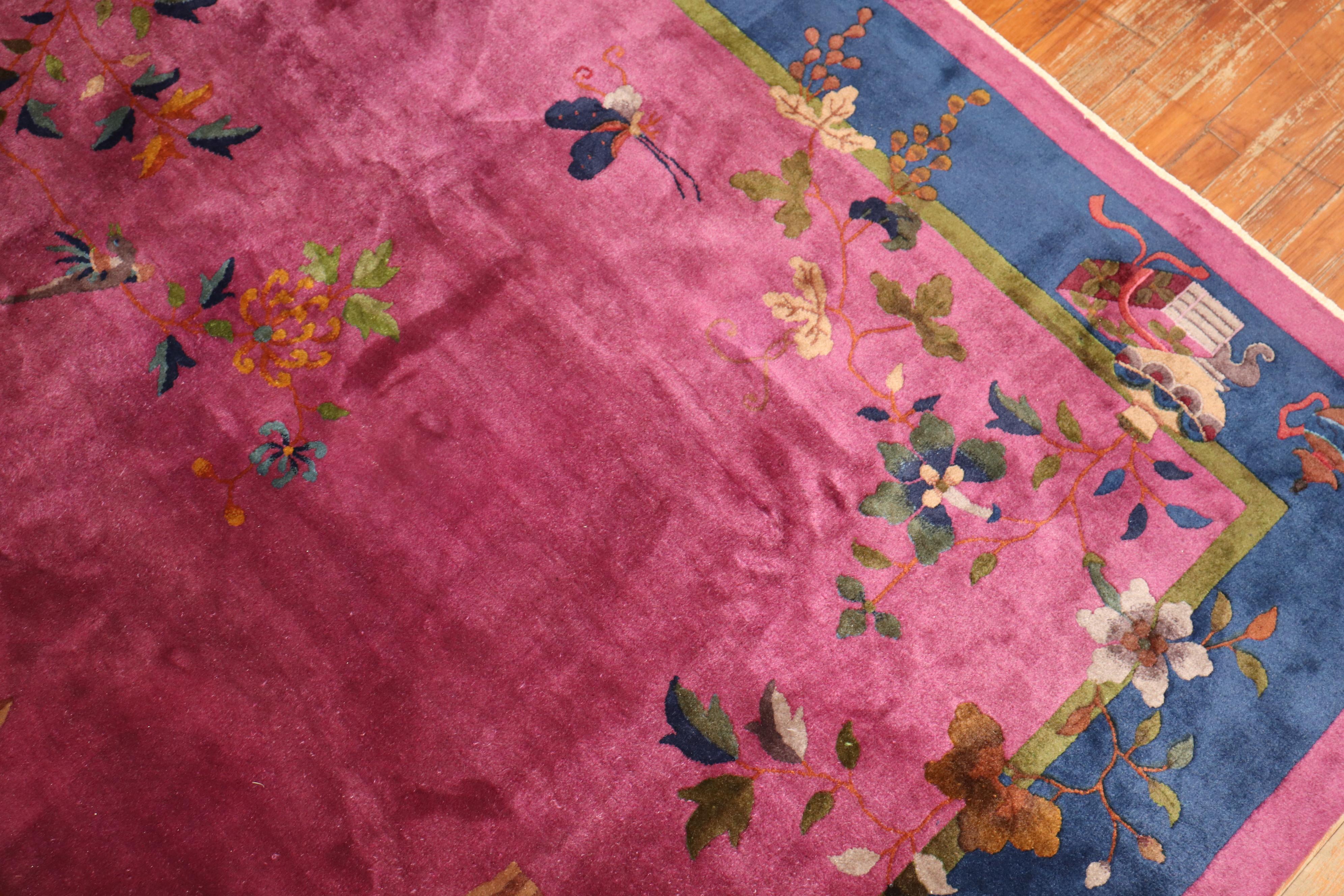 Magenta Antique Chinese Art Deco Carpet For Sale 1