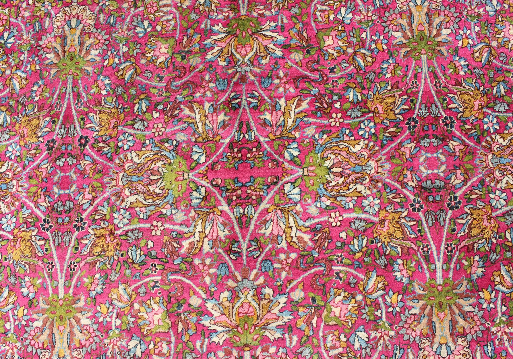 Magenta Antique Persian Lavar Kerman Rug with All-Over Floral Design ...