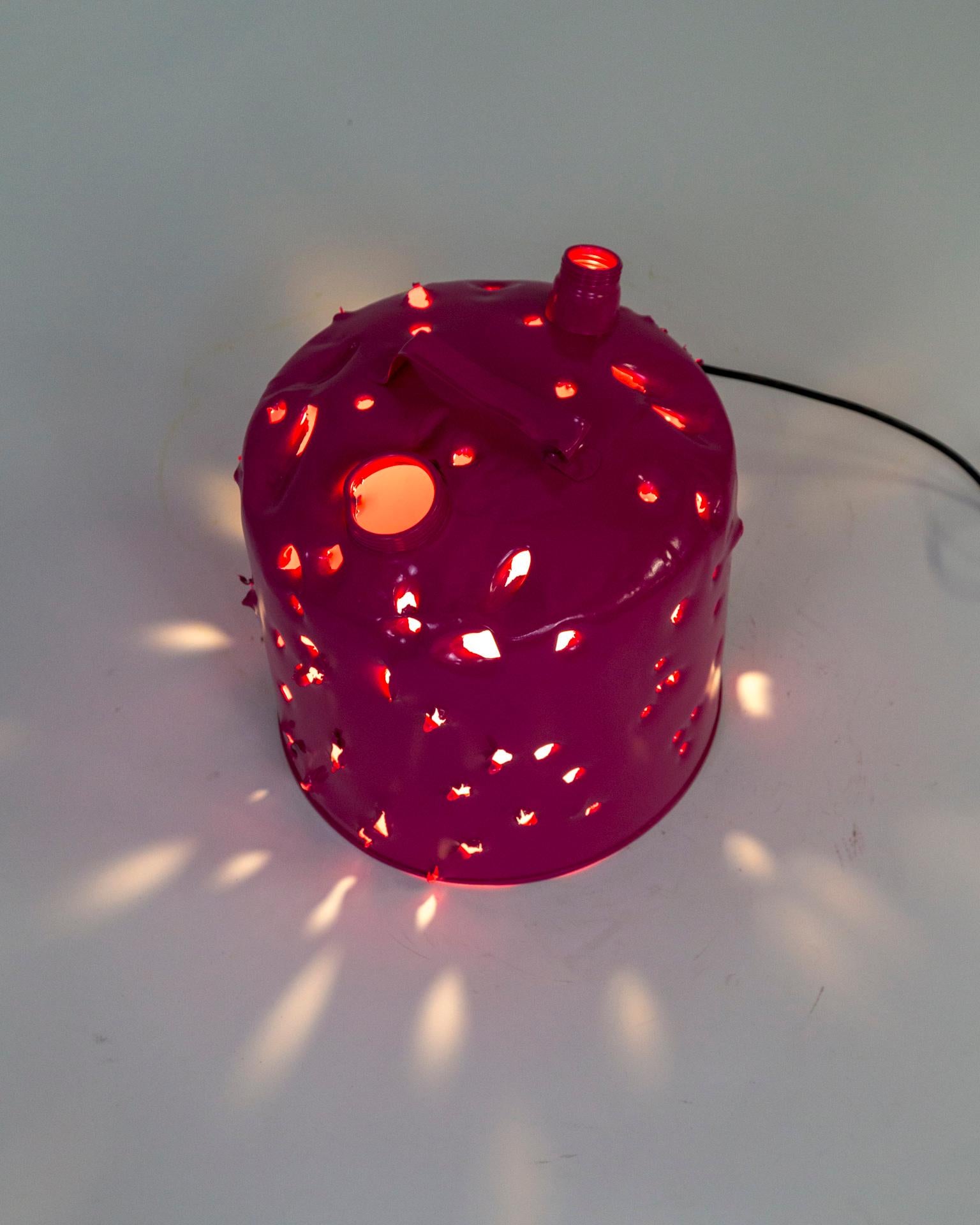 Powder-Coated Magenta Bullet Hole Gas Can Lamp by Charles Linder