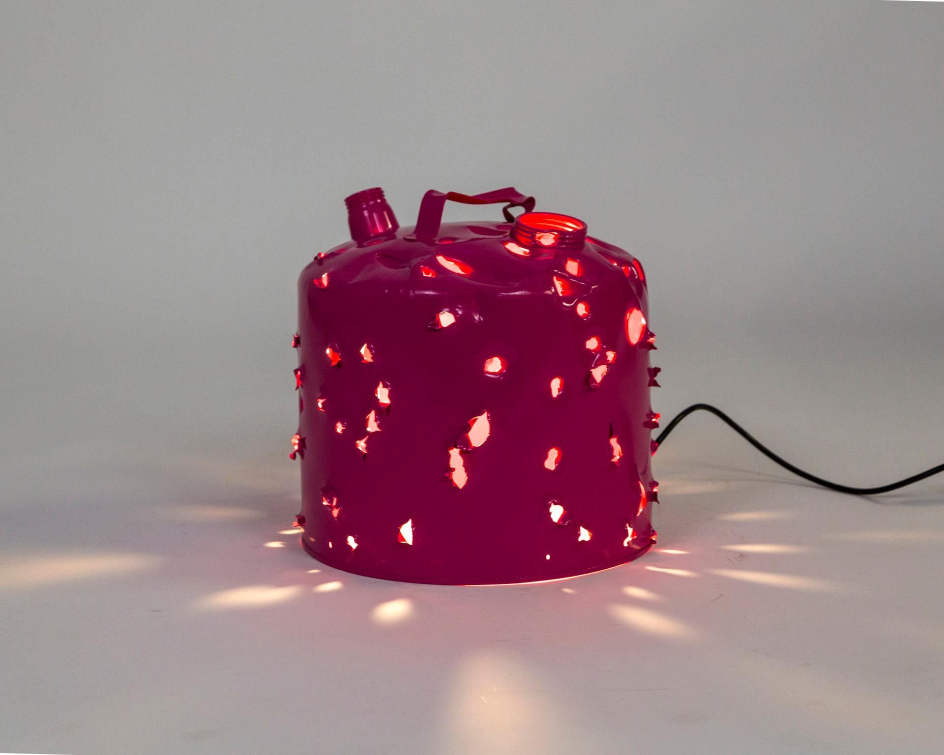Contemporary Magenta Bullet Hole Gas Can Lamp by Charles Linder