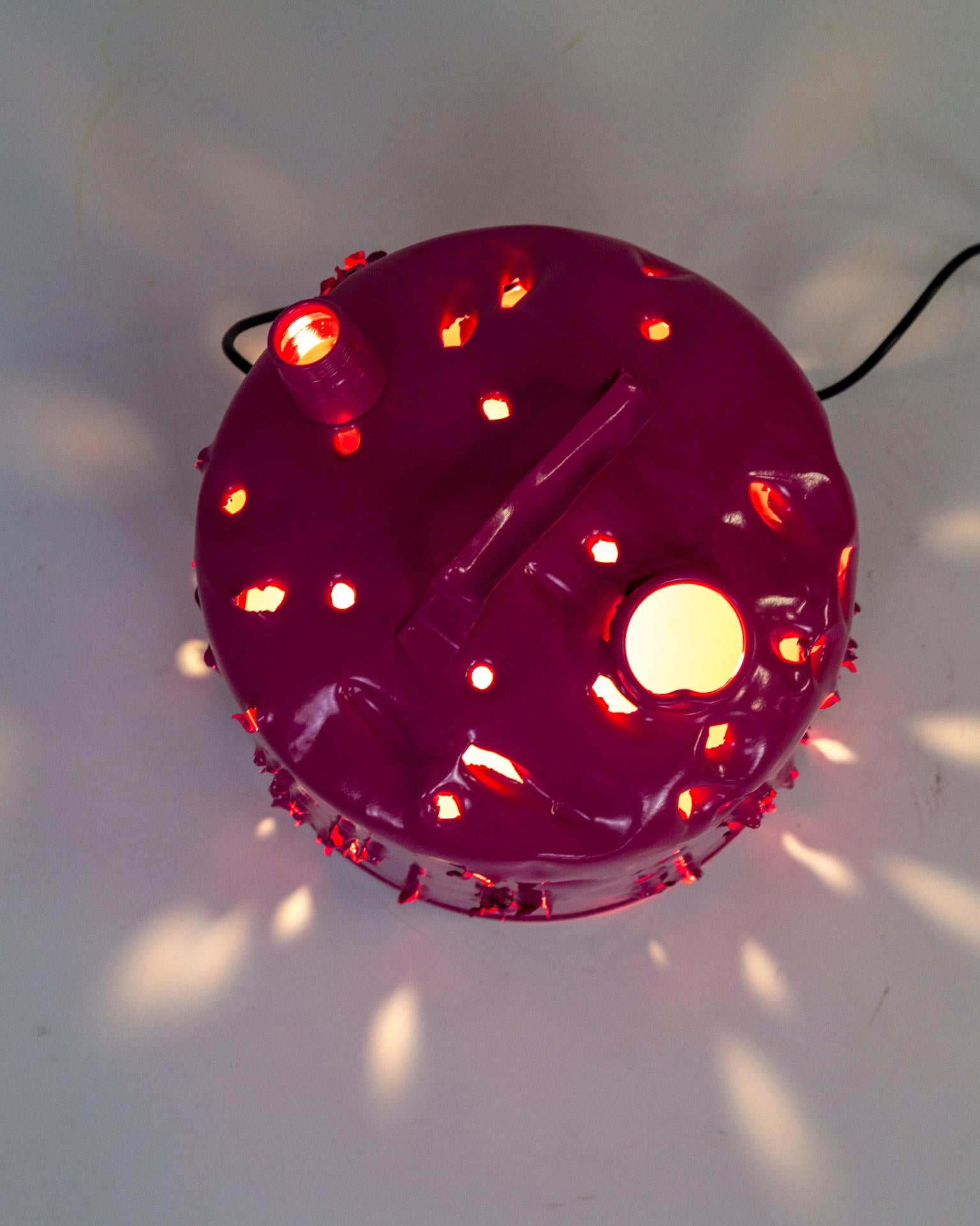 Metal Magenta Bullet Hole Gas Can Lamp by Charles Linder