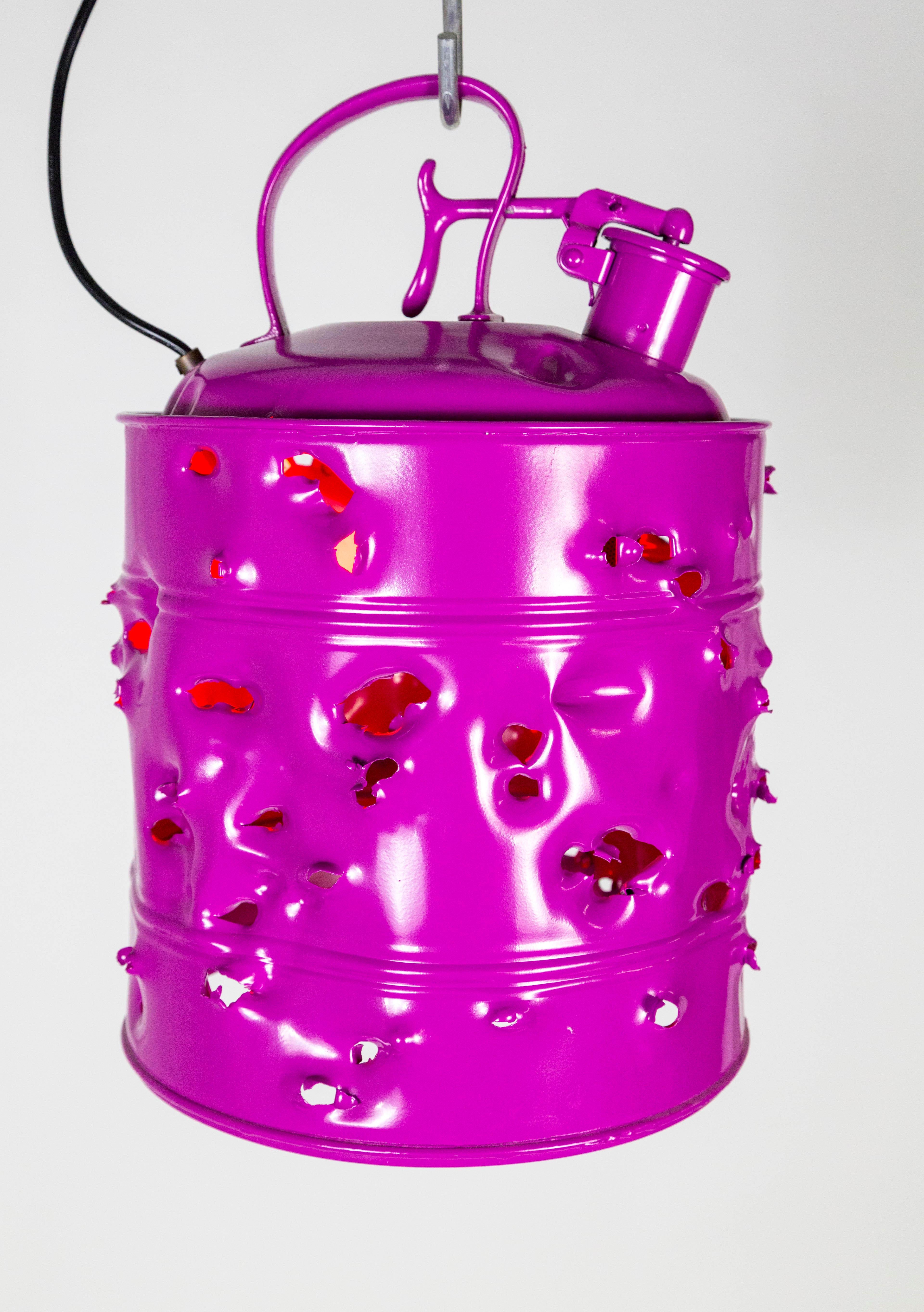 Contemporary Magenta Bullet Holed Gas Can Light by Charles Linder