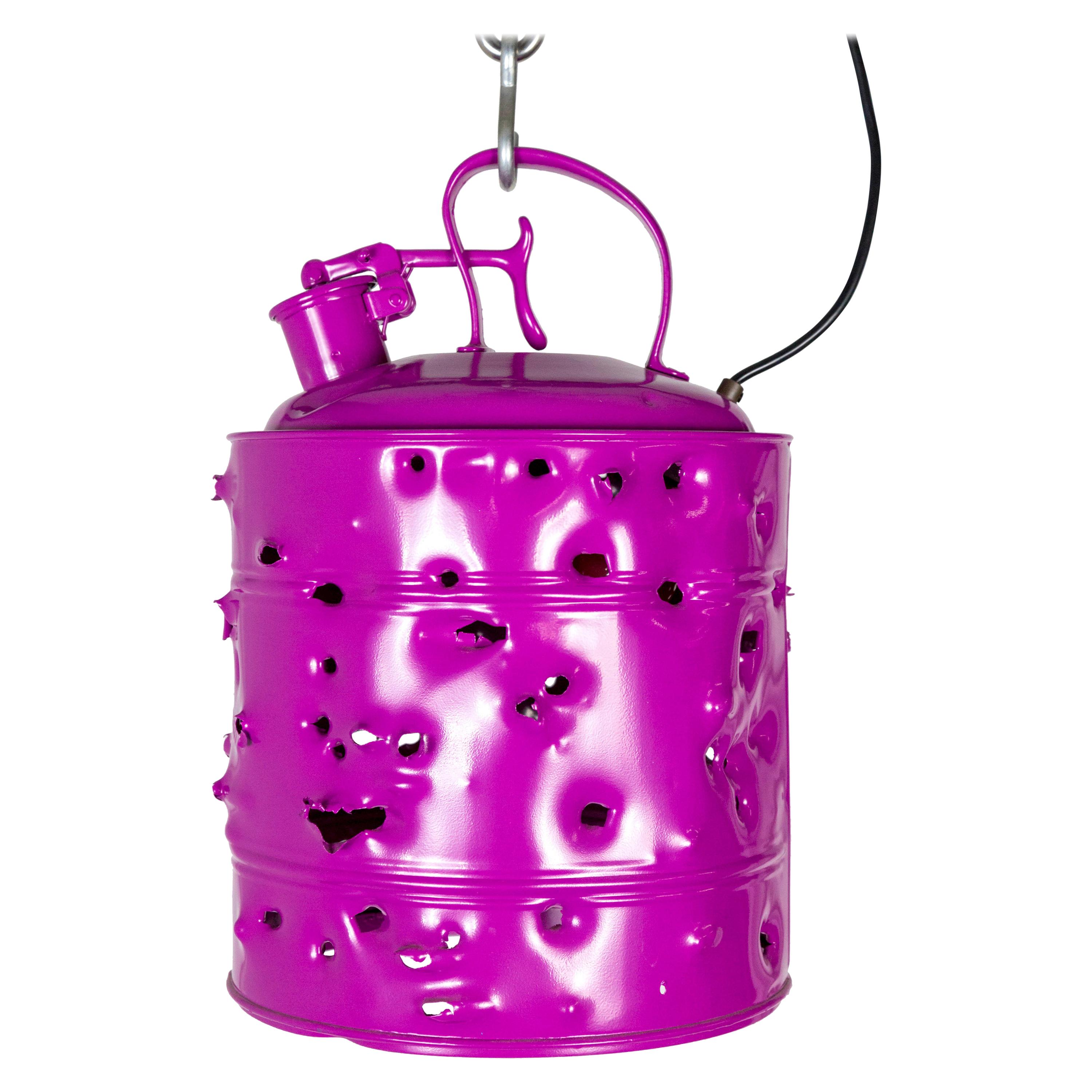 Magenta Bullet Holed Gas Can Light by Charles Linder