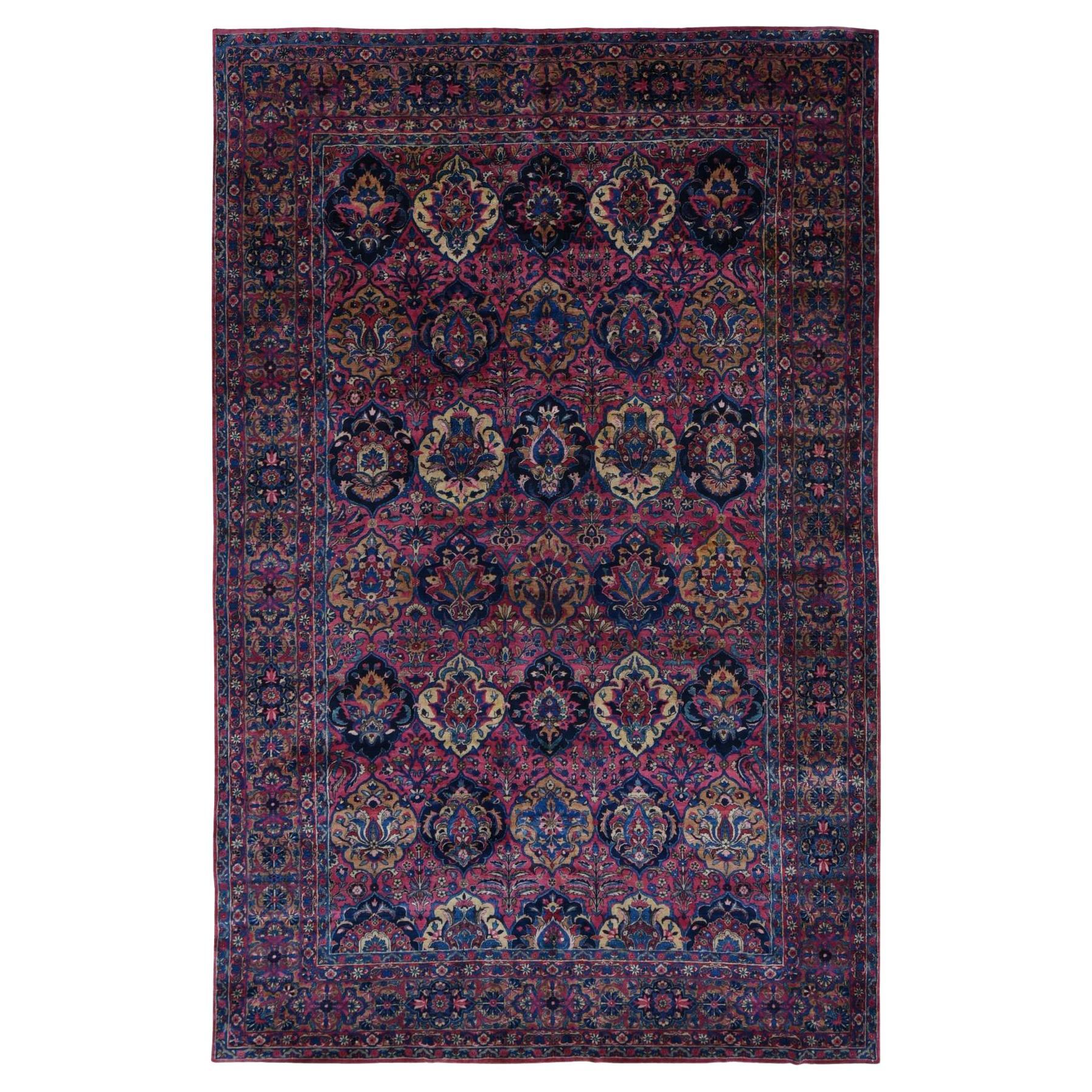 Magenta Color Antique Persian Taftanjian Sarouk 300 KPSI Hand Knotted Wool Rug For Sale