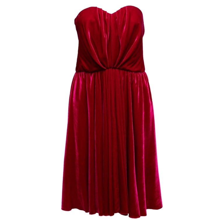 strapless open back dress Red Mini Dress Velvet One-Shoulder Knot Bodycon Dress  ZINNTRA
