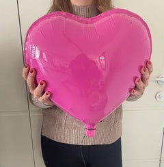 Magenta or Red Glossy Ceramic Heart Balloon Sculpture, wall art - One sculpture