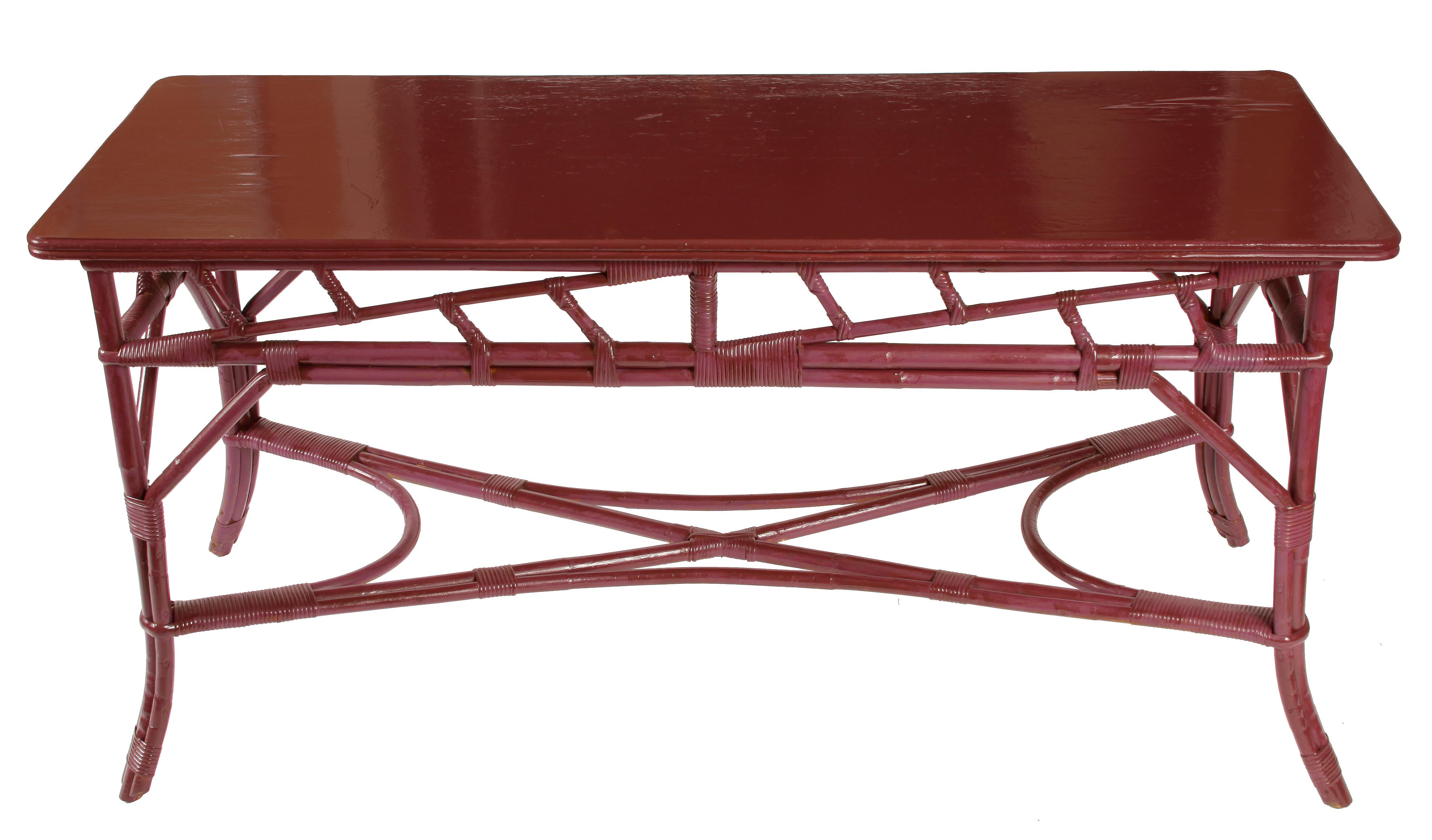 Unknown Magenta Painted Rattan Console