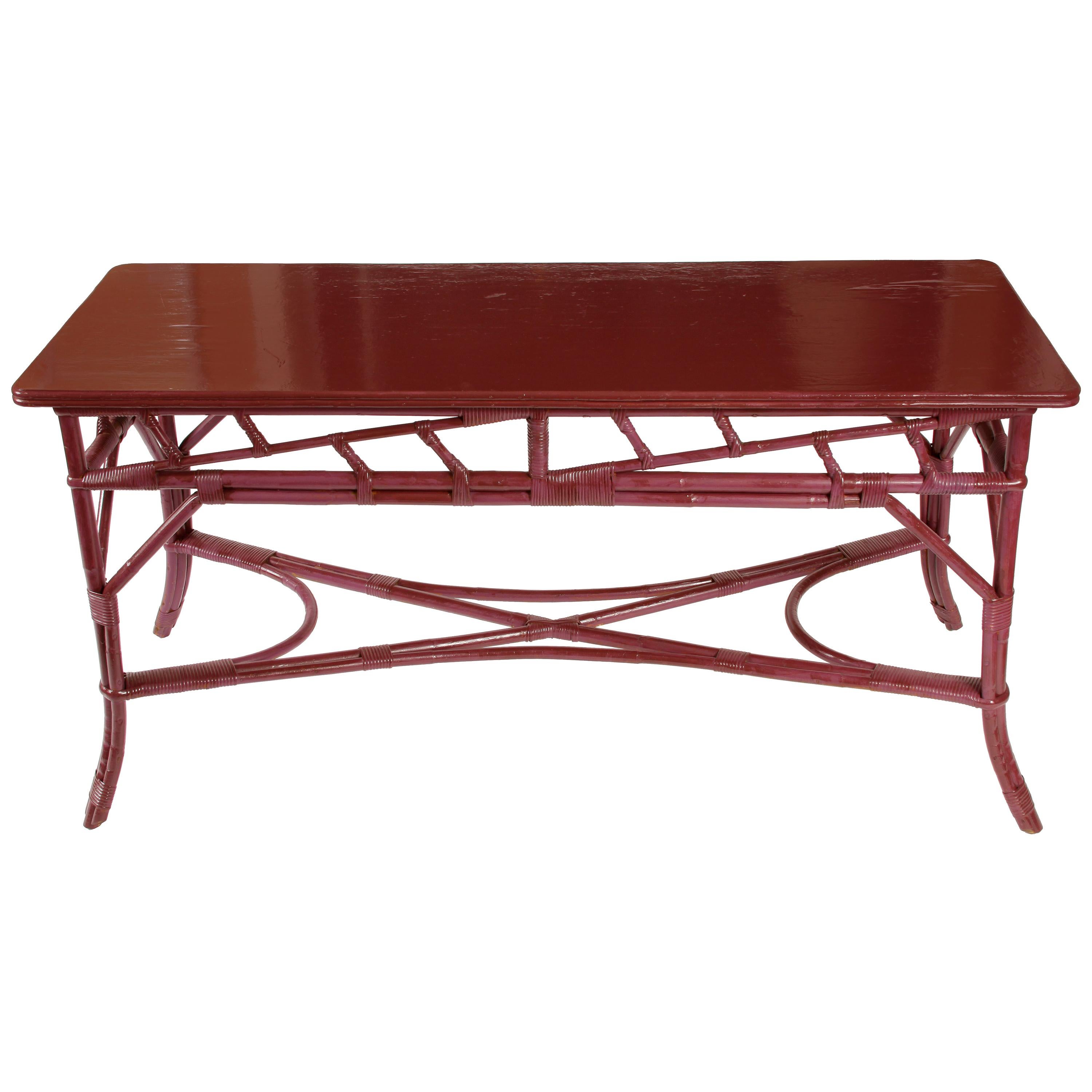 Magenta Painted Rattan Console