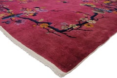 Magenta Pink Antique Chinese Art Deco Rug with Pictorial Chinoiserie Design