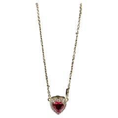 Magenta Pink Sapphire and Diamond Heart Necklace in 14kt Yellow Gold – New