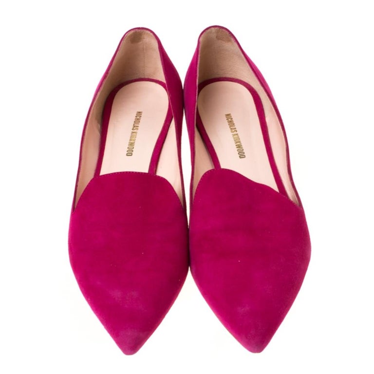Magenta Suede Casati Faux Pearl Heel Pointed Toe Loafers Size 40 For