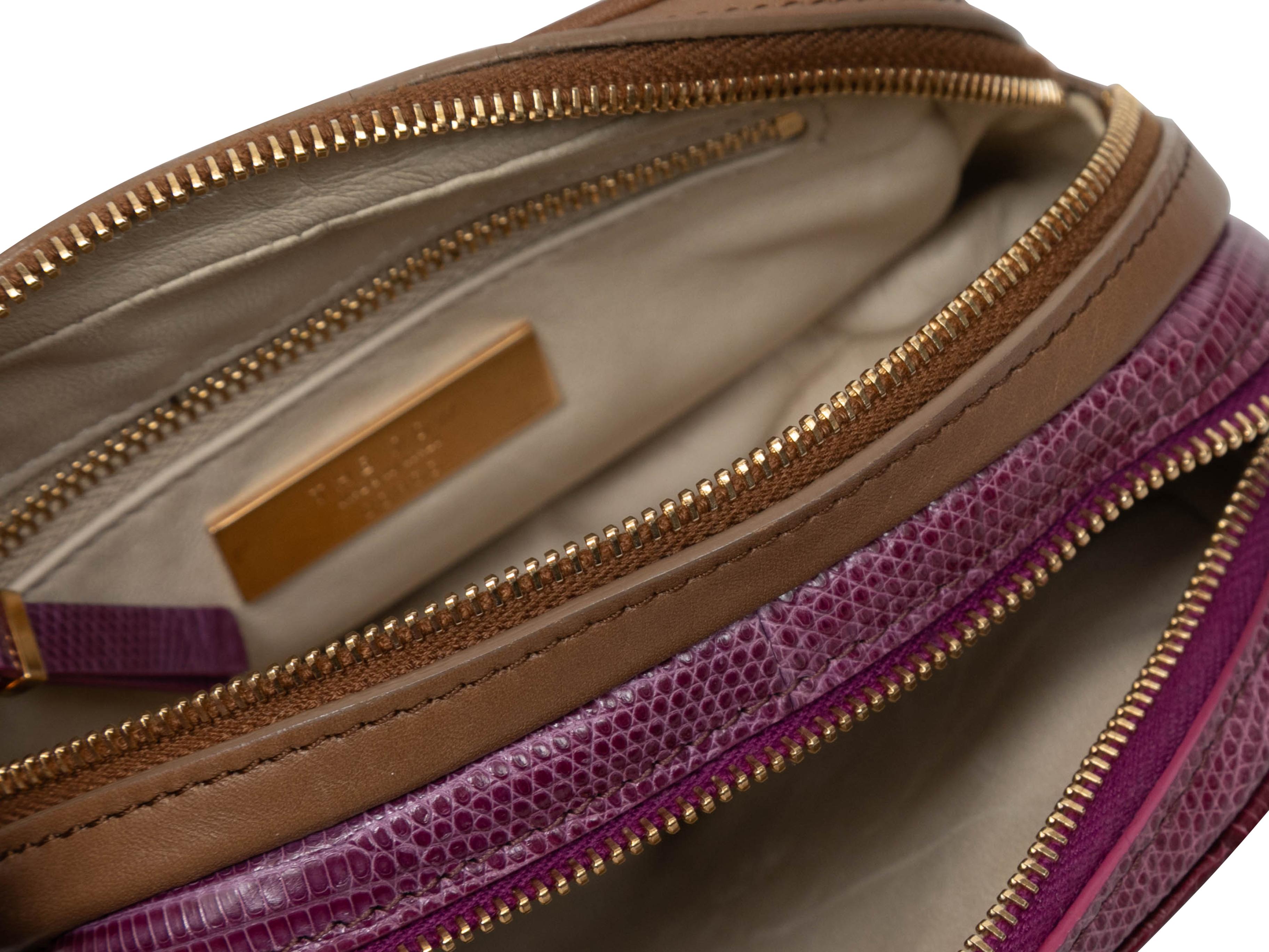 Black Magenta & Tan The Row Lizard & Leather Mini Twin Two Crossbody Bag For Sale
