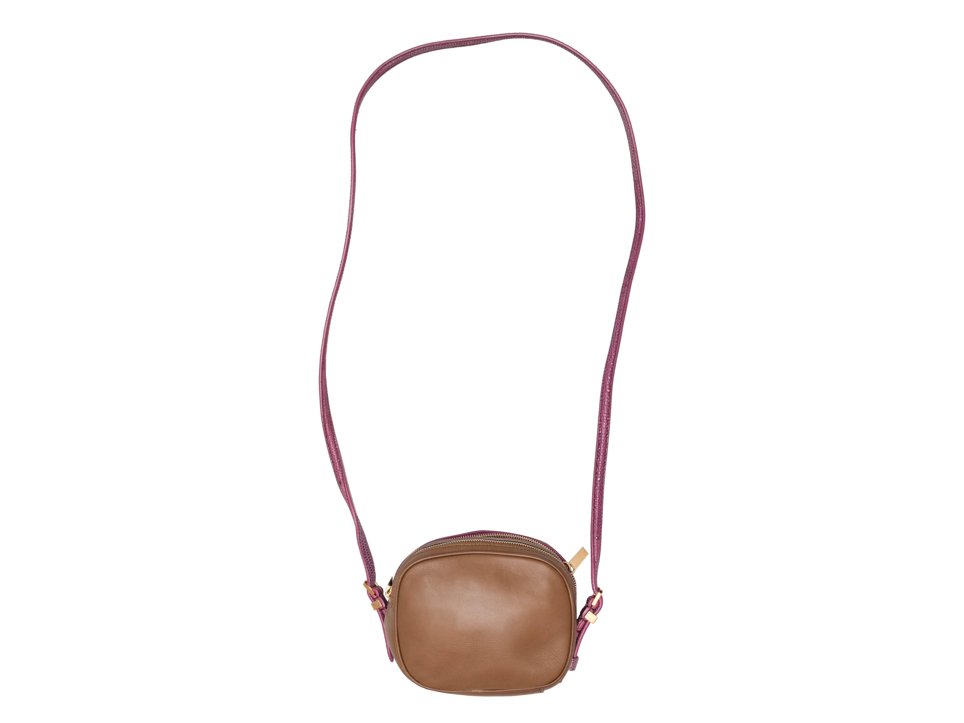 Women's Magenta & Tan The Row Lizard & Leather Mini Twin Two Crossbody Bag For Sale