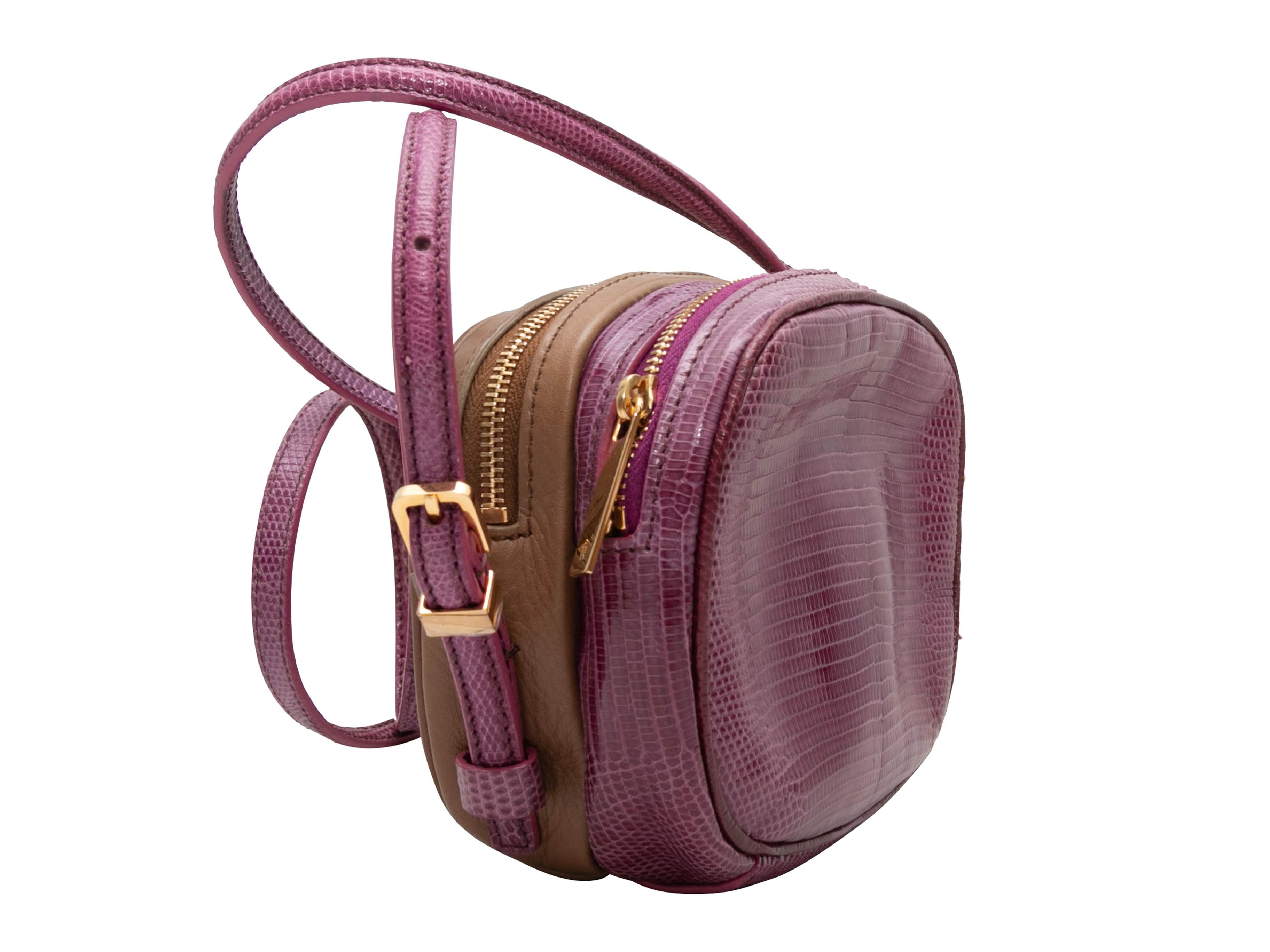 Magenta & Tan The Row Lizard & Leather Mini Twin Two Crossbody Bag For Sale 3