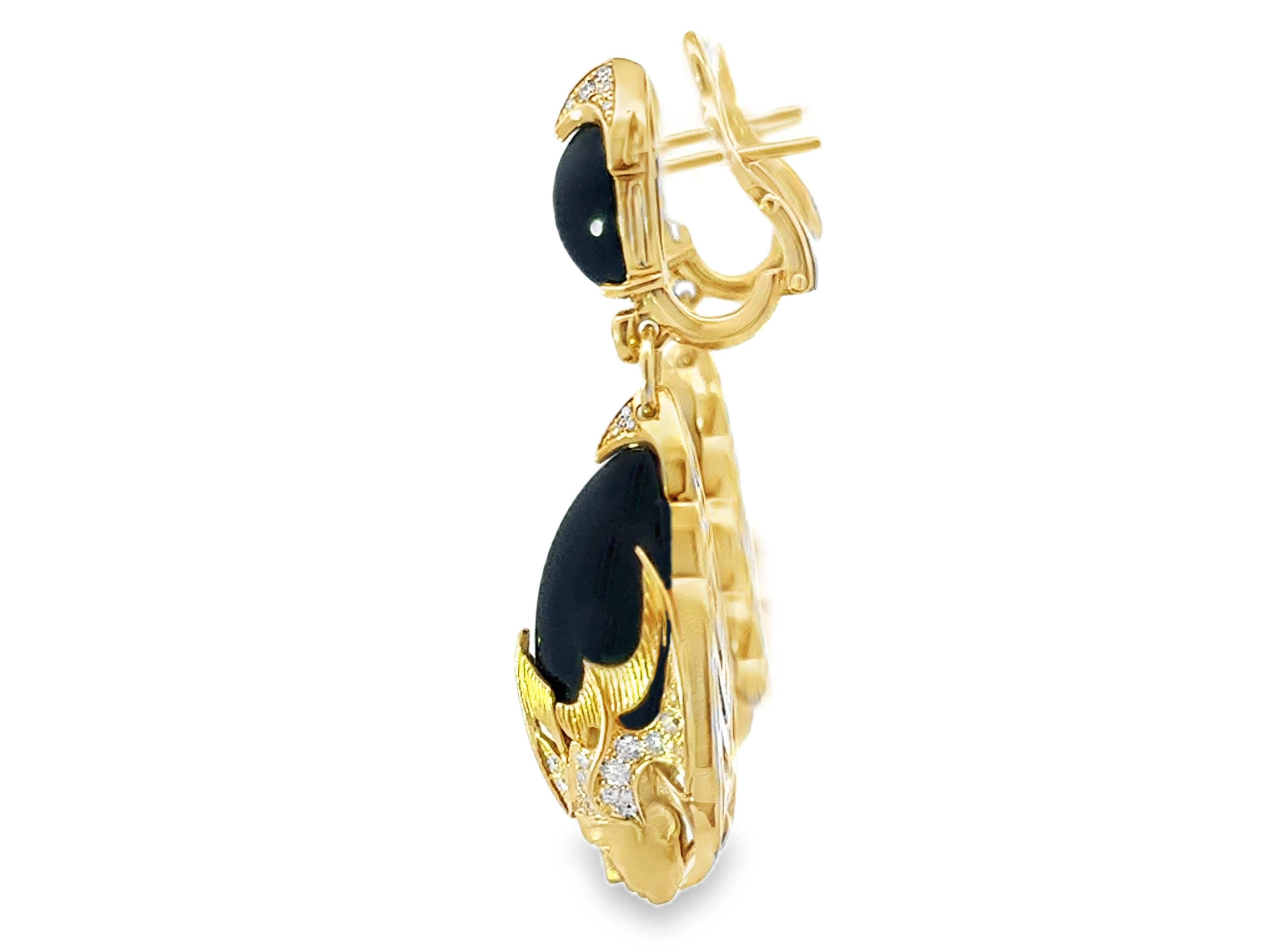 Donna Magerit Atlantis Sirena Espuma Diamante Onice Orecchini pendenti in oro in vendita