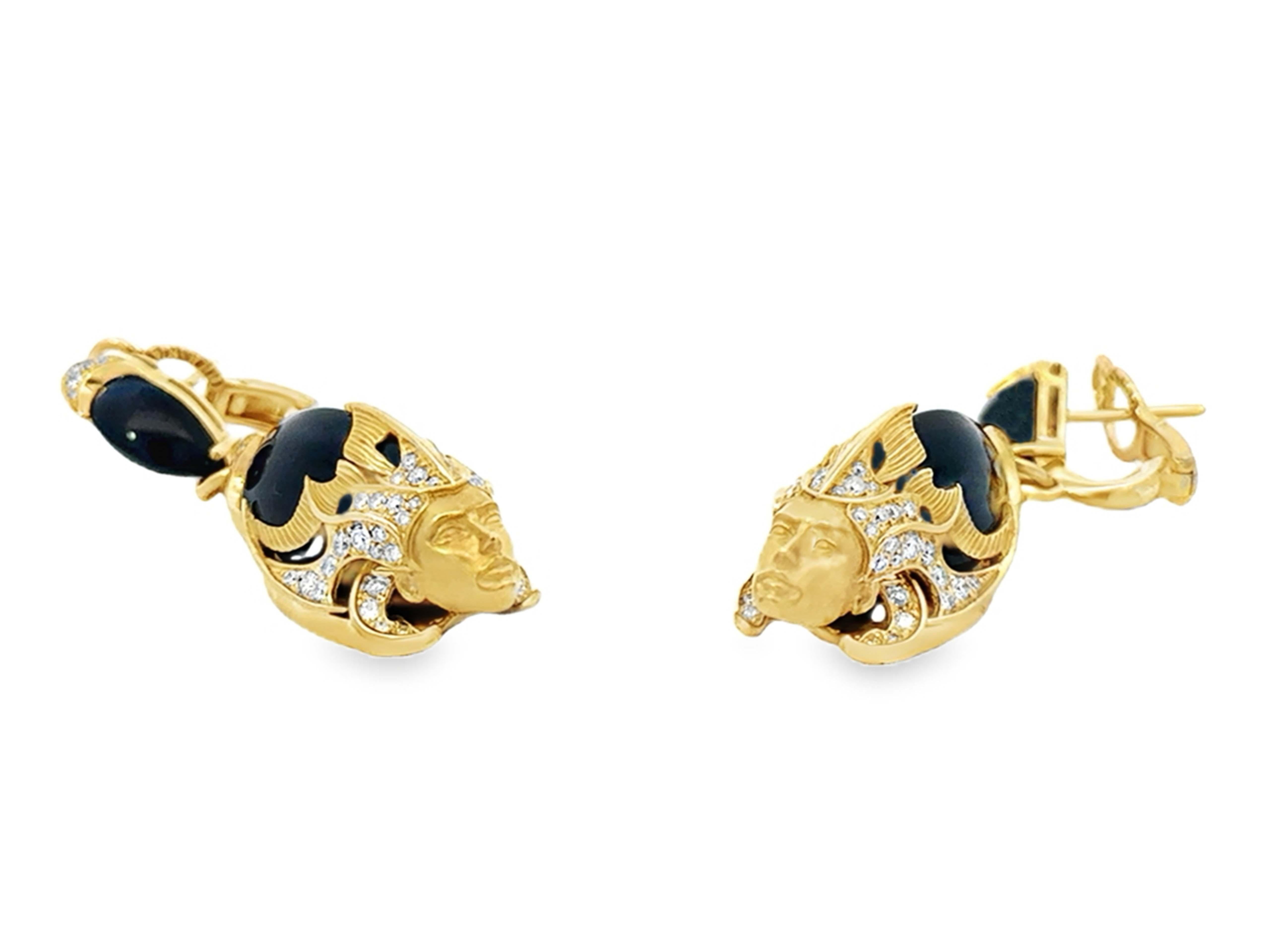 Magerit Atlantis Sirena Espuma Diamante Onice Orecchini pendenti in oro in vendita 2