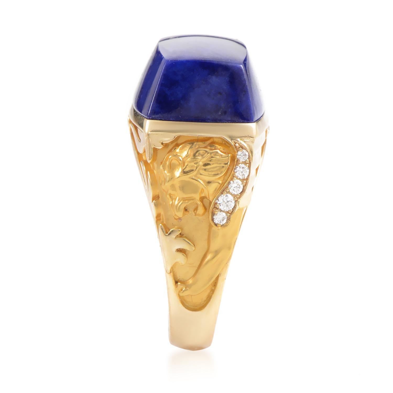 Magerit Babylon 18 Karat Gold Diamond and Lapis Lazuli Cocktail Ring In New Condition In Southampton, PA