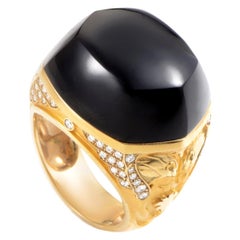 Magerit Babylon 18 Karat Yellow Gold Diamond and Onyx Cocktail Ring