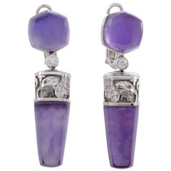 Magerit Babylon Caramelo 18 Karat Gold Diamond Pearl Amethyst Lion Earrings