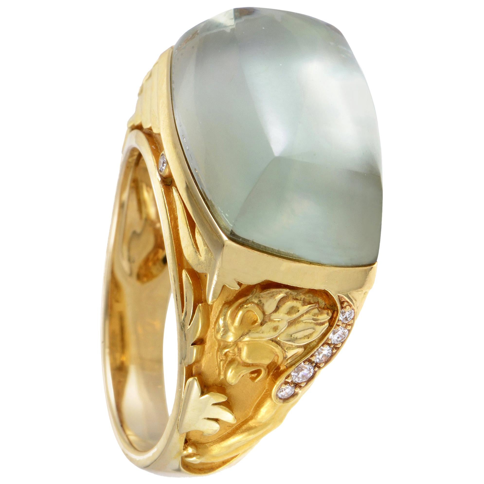 Magerit Babylon Caramelo 18 Karat Yellow Gold Diamond and Green Quartz Ring