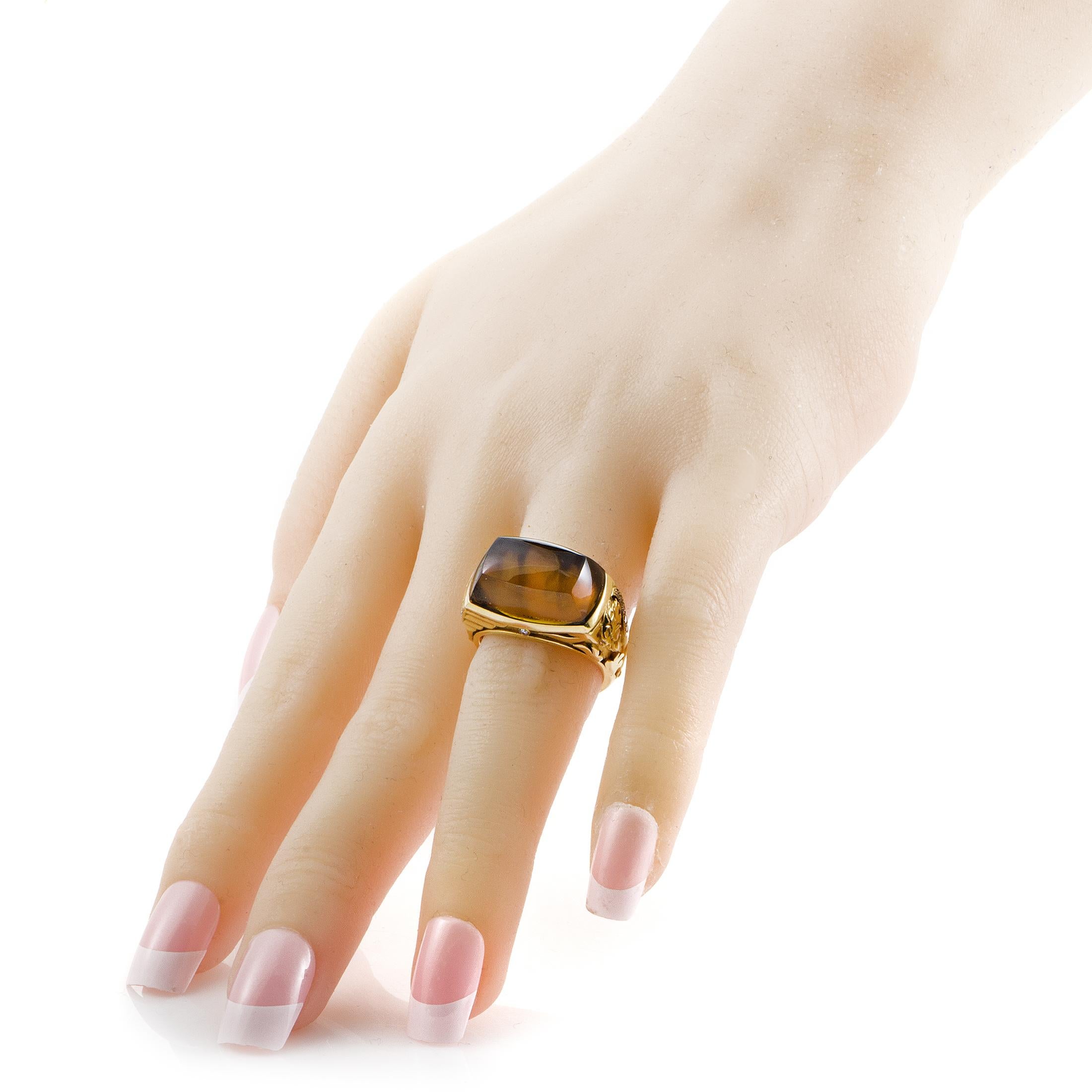 Women's Magerit Babylon Caramelo 18 Karat Gold Diamond and Smoky Quartz Cocktail Ring