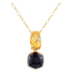 Magerit Babylon Caramelo Mini 18 Karat Gold Diamond and Onyx Pendant Necklace