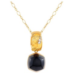 Magerit Babylon Caramelo Mini 18 Karat Gold Diamond and Onyx Pendant Necklace