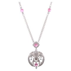 Magerit Babylon Lion 18 Karat Gold Diamond and Pink Tourmaline Pendant Necklace