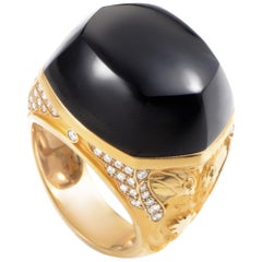 Magerit Babylon Women's 18 Karat Gold Diamond and Onyx Domed Cocktail Ring