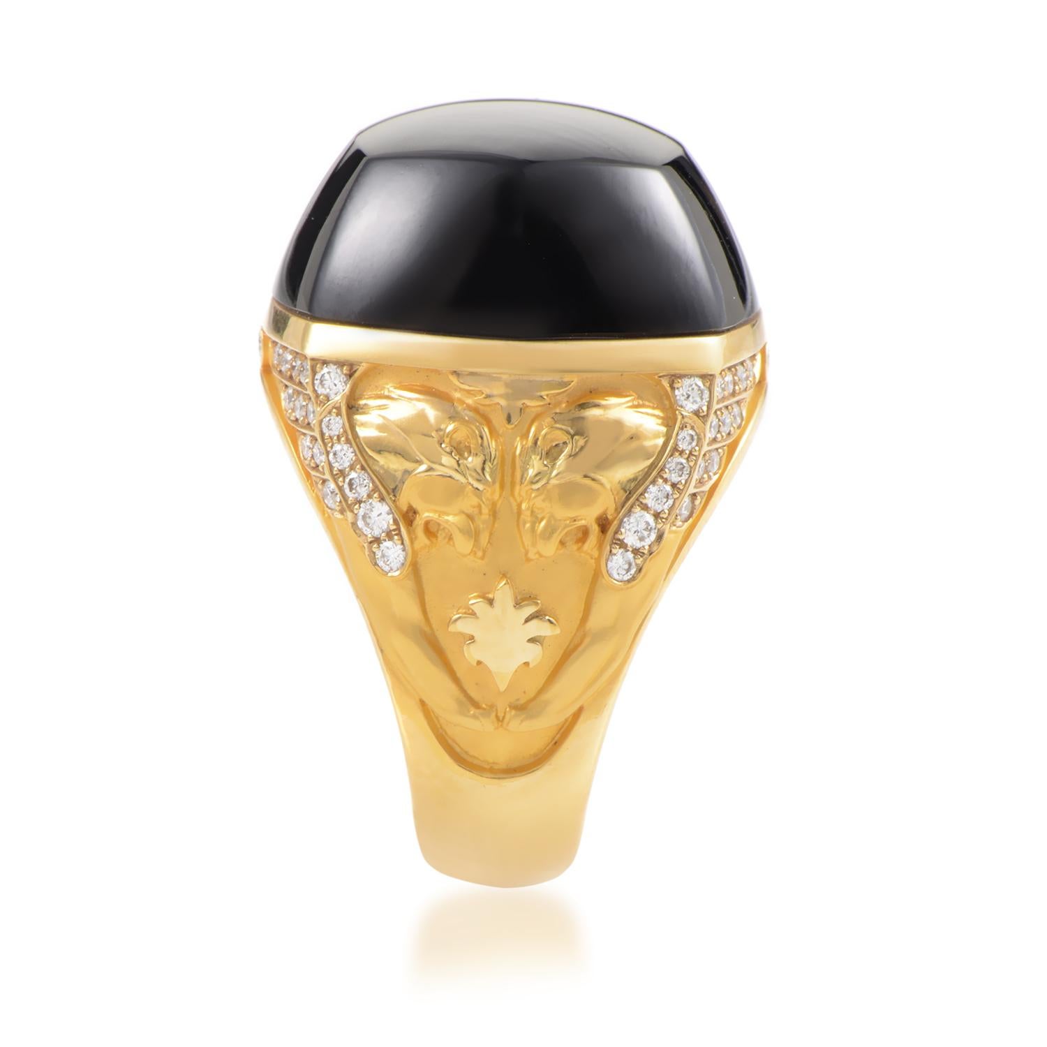Magerit Babylon Women's 18 Karat Gold Diamond and Onyx Domed Cocktail Ring In New Condition In Southampton, PA