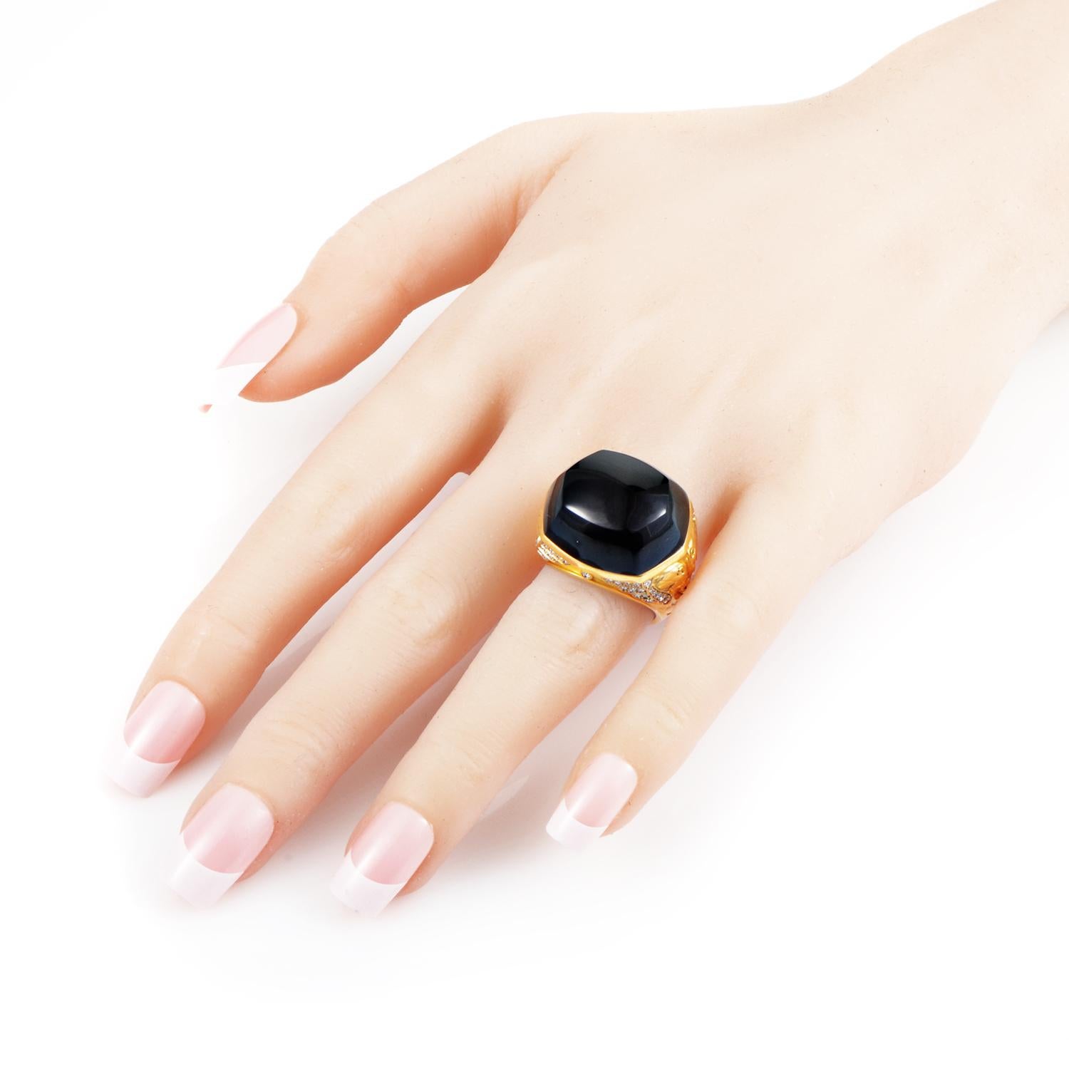 Magerit Babylon Women's 18 Karat Gold Diamond and Onyx Domed Cocktail Ring 1