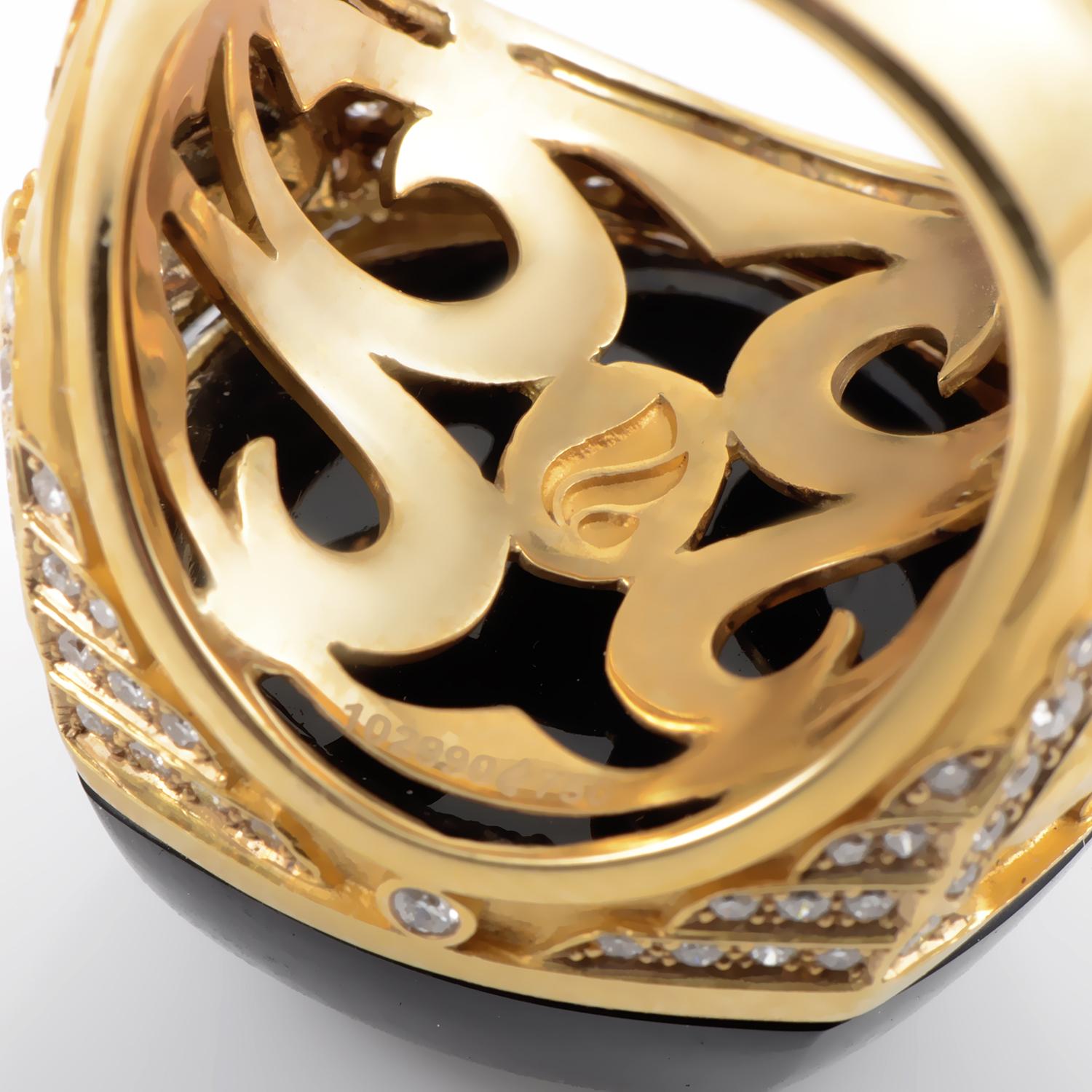 Magerit Babylon Women's 18 Karat Gold Diamond and Onyx Domed Cocktail Ring 2