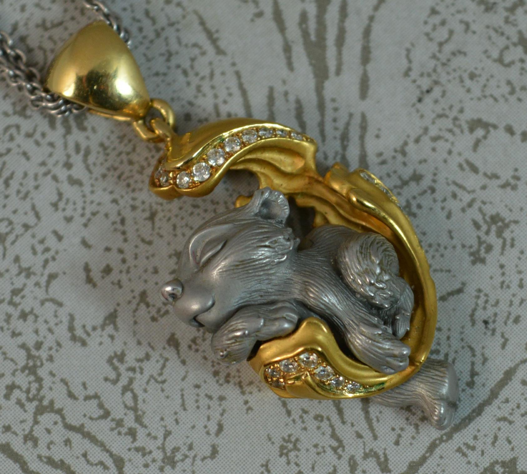 Magerit Dreams 18 Carat Gold and Diamond Bear Pendant and Chain In Excellent Condition In St Helens, GB