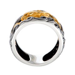 Magerit Leyenda Ciclon 18 Karat Yellow Gold and Silver Dragon Wide Band Ring