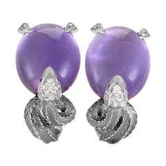 Magerit Mythology 18 Karat Gold Diamond and Amethyst Snake Earrings