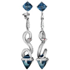 Magerit Mythology Snake Long 18 Karat Gold Diamond, Red Sapphire and London Top