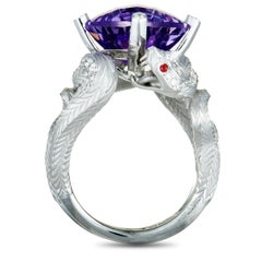Magerit Mythology Snake Rombo White Gold Diamond, Red Sapphire and Amethyst Ring
