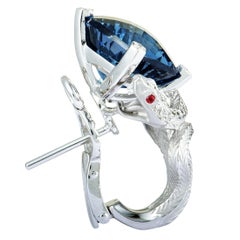 Magerit Mythology Snake Rombo White Gold Diamond Red Sapphire and Topaz Earrings