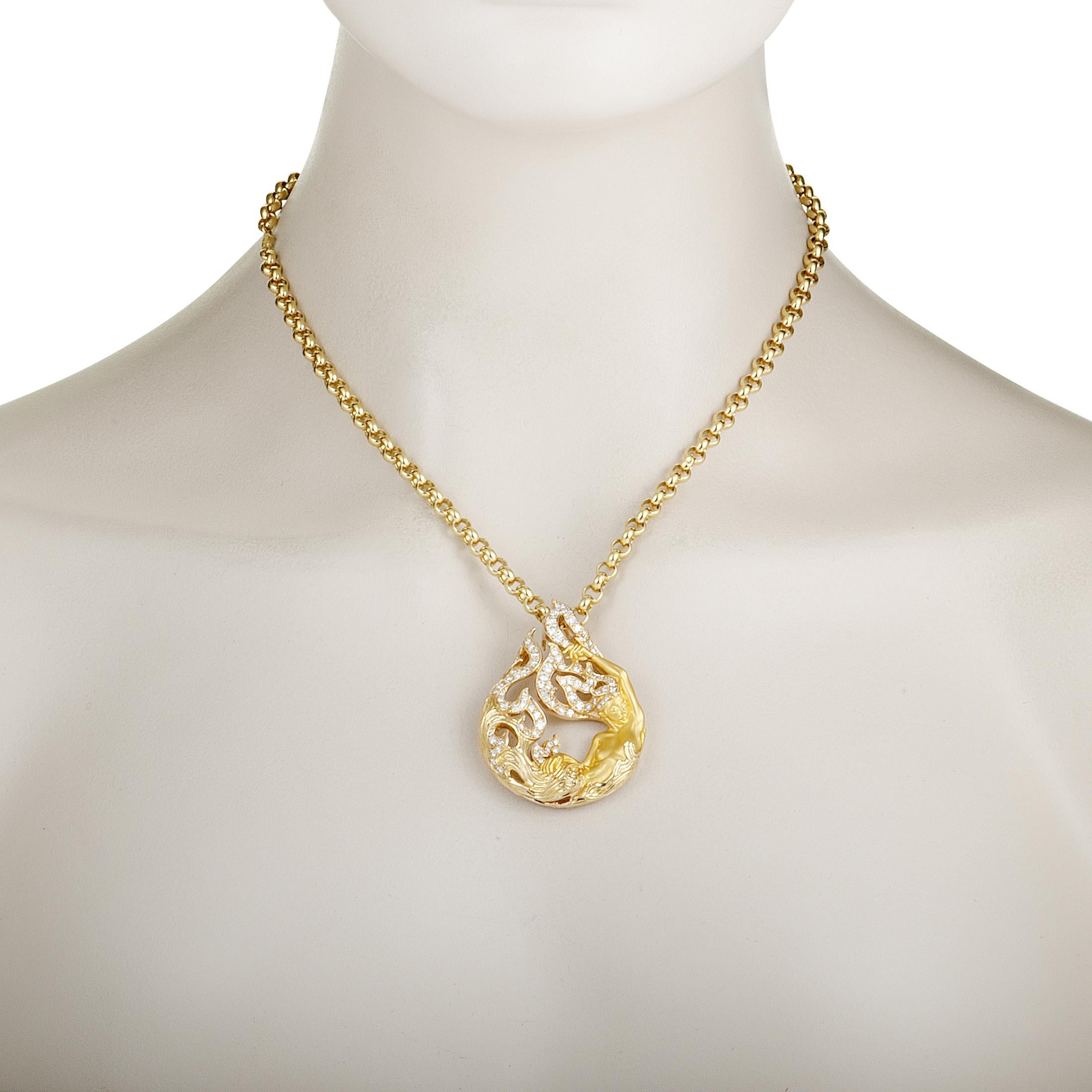 Designed for the extraordinary “New Fire” collection by Magerit, this fascinating “Diosa Tear” necklace offers an incredibly attractive appearance that will add a fashionably luxe twist to your ensembles. The necklace is crafted from 18K yellow gold