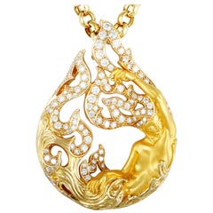 Magerit New Fire Diosa Tear Yellow Gold Diamond Pear Shape Pendant Necklace